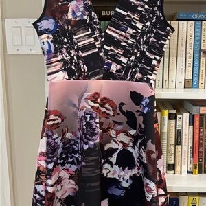 Clover Canyon Floral-Print Fit & Flare Dress in Black and Pink